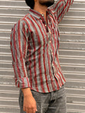 Red Striped Full Sleeves Cotton Shirt