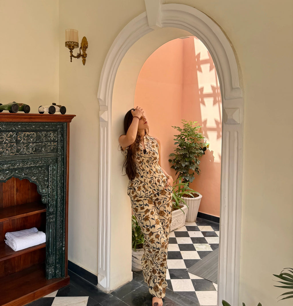 Beige Kalamkari Jaal Katha Co-Ord Set