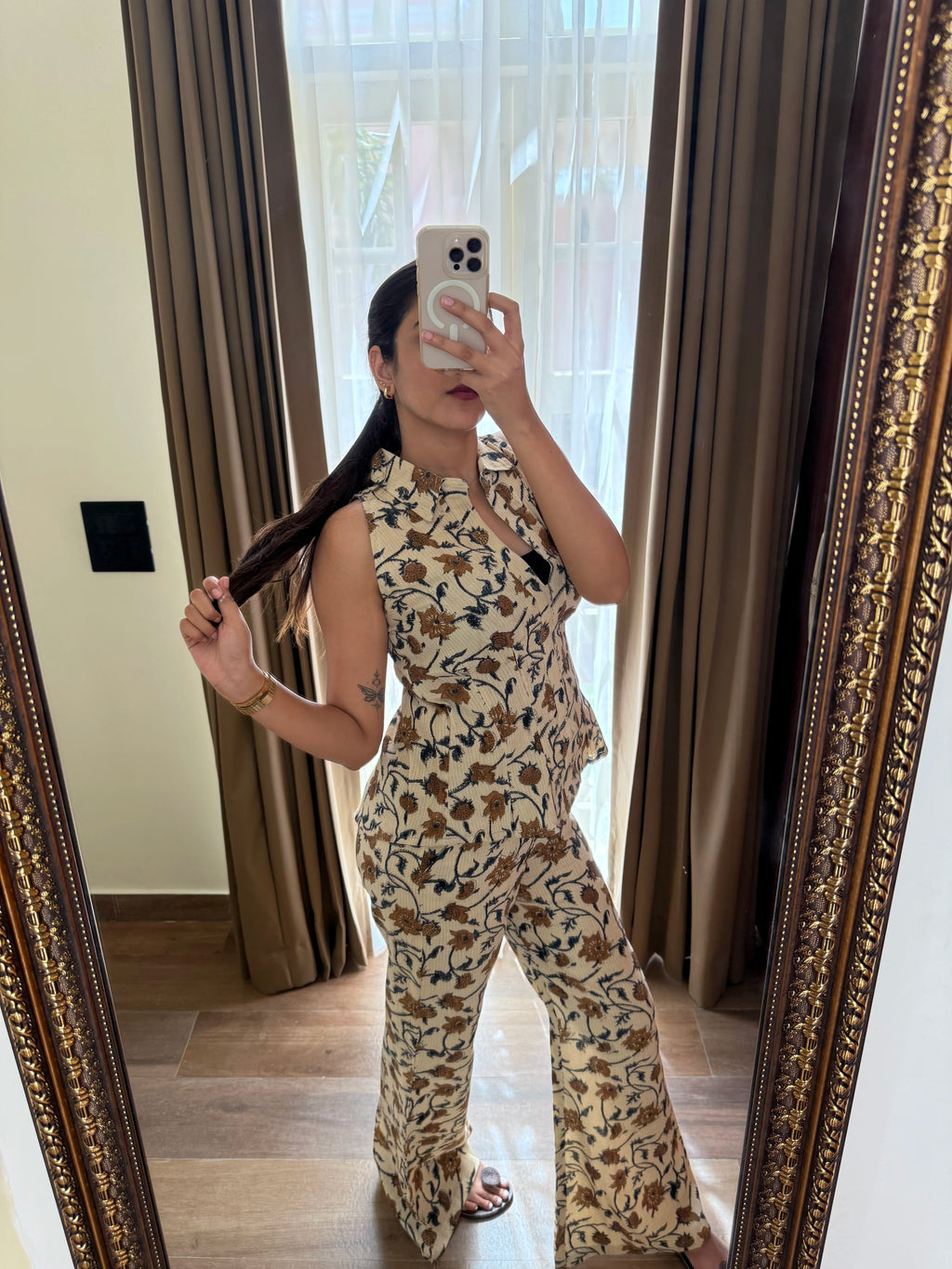 Beige Kalamkari Jaal Katha Co-Ord Set