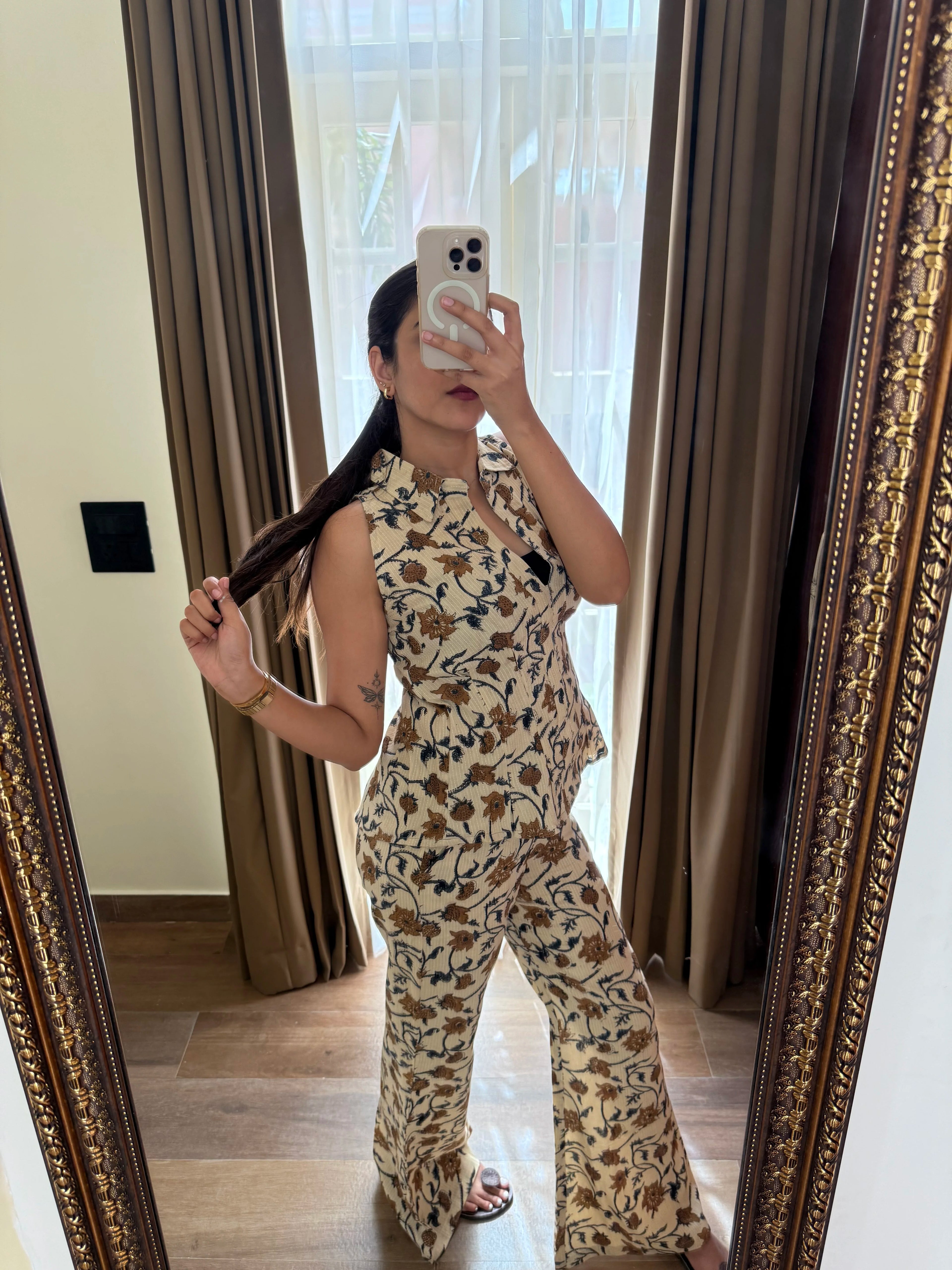 Beige Kalamkari Jaal Katha Co-Ord Set