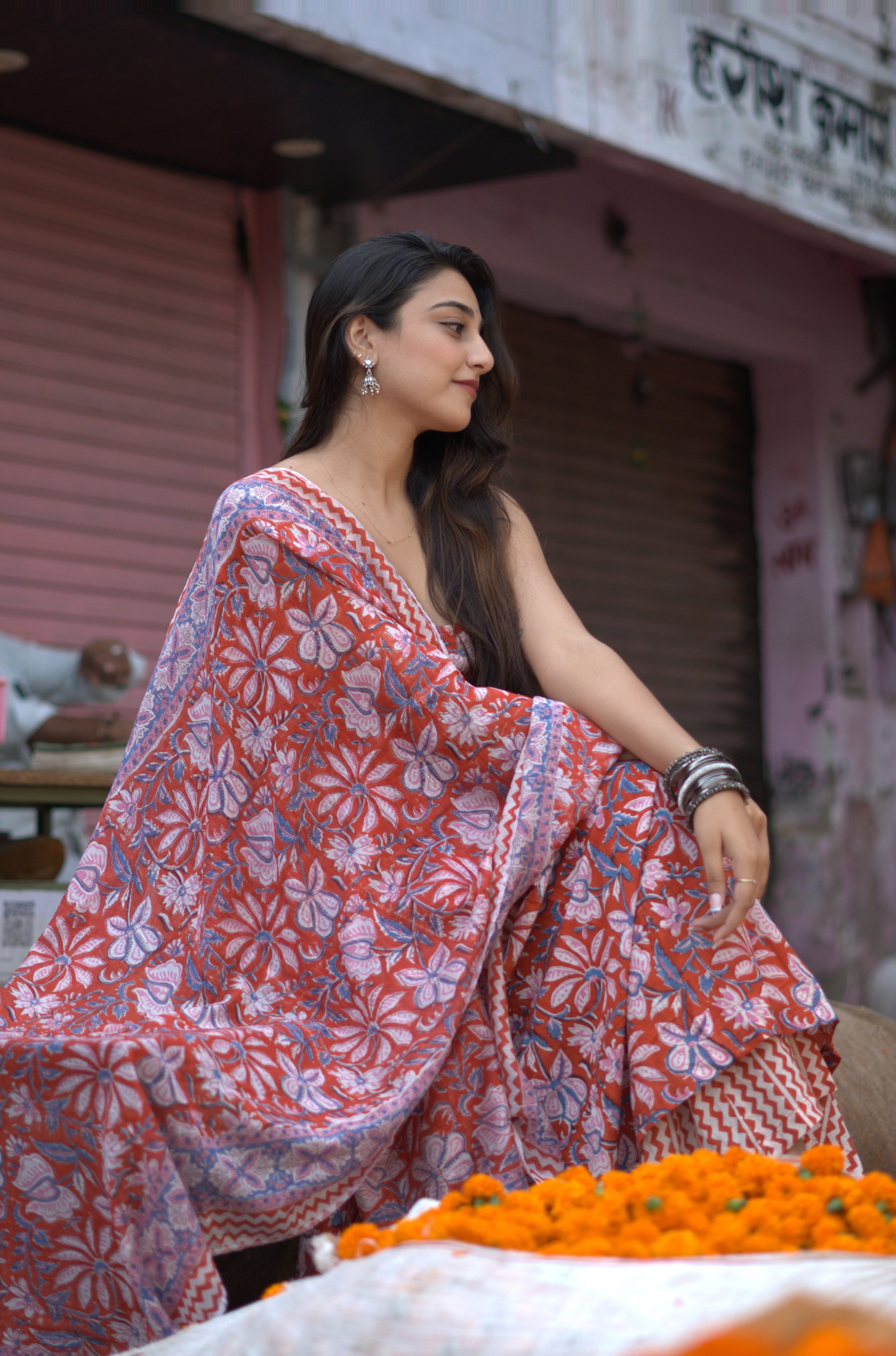 Orange Rapid Jaal Cotton Anarkali Sharara Set