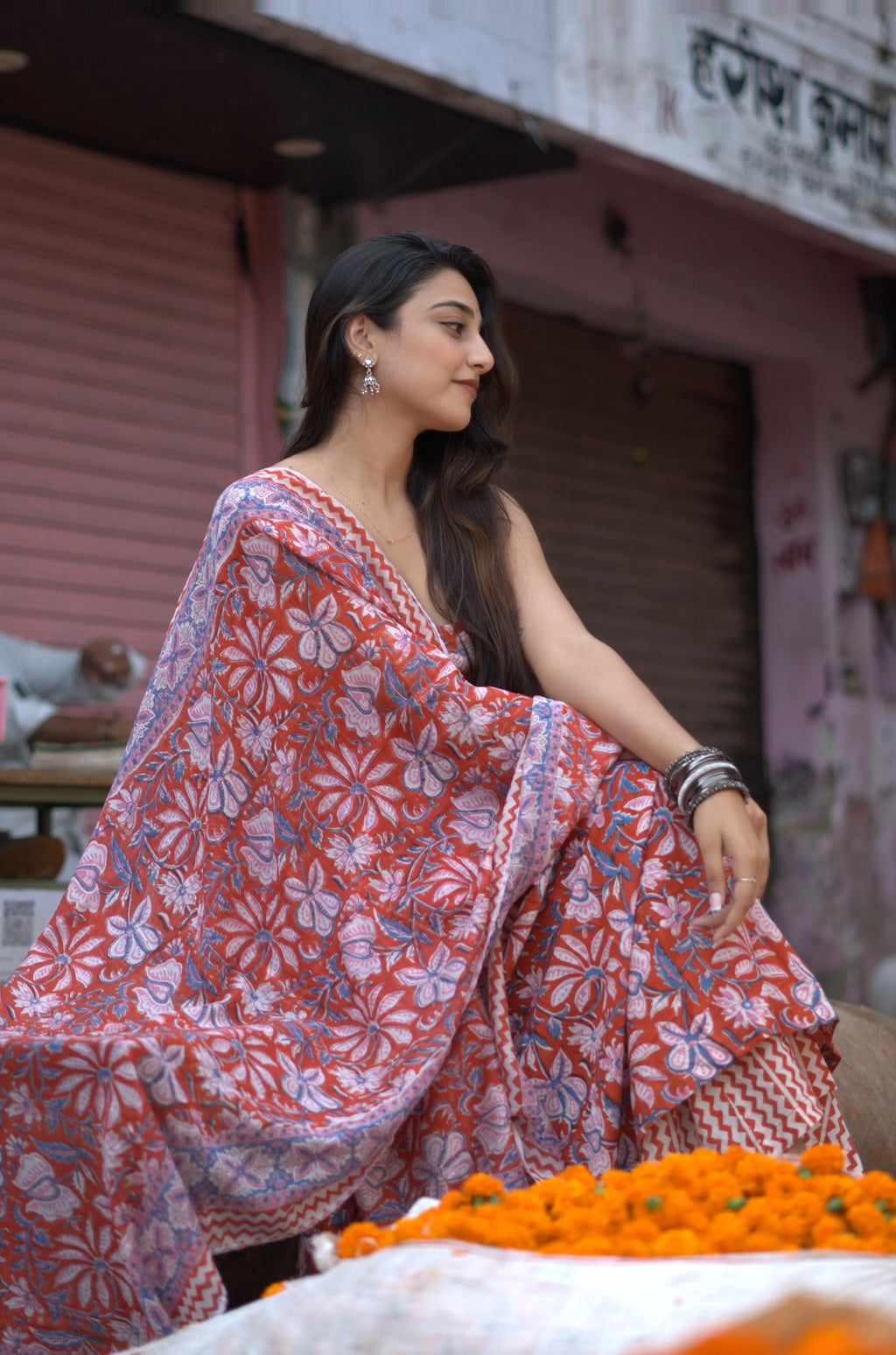 Orange Rapid Jaal Cotton Anarkali Sharara Set