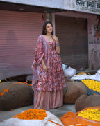 Orange Rapid Jaal Cotton Anarkali Sharara Set