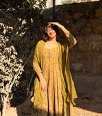 Mehendi Ajrakh Butti Anarkali Suit Set