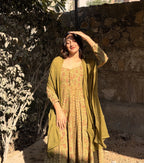 Mehendi Ajrakh Butti Anarkali Suit Set