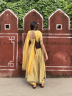Yellow Rapid Buti Cotton Anarkali Set
