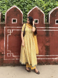 Yellow Rapid Buti Cotton Anarkali Set