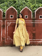 Yellow Rapid Buti Cotton Anarkali Set
