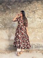 Black Kalamkari Cotton Anarkali Suit Set