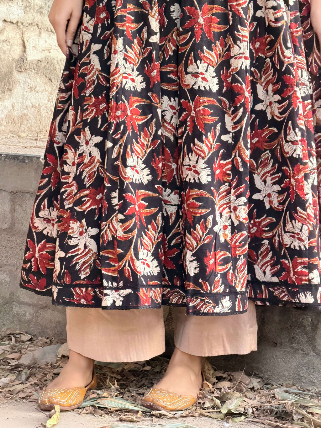 Black Kalamkari Cotton Anarkali Suit Set