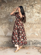 Black Kalamkari Cotton Anarkali Suit Set