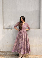 Purple Kalamkari booti Cotton Anarkali Set