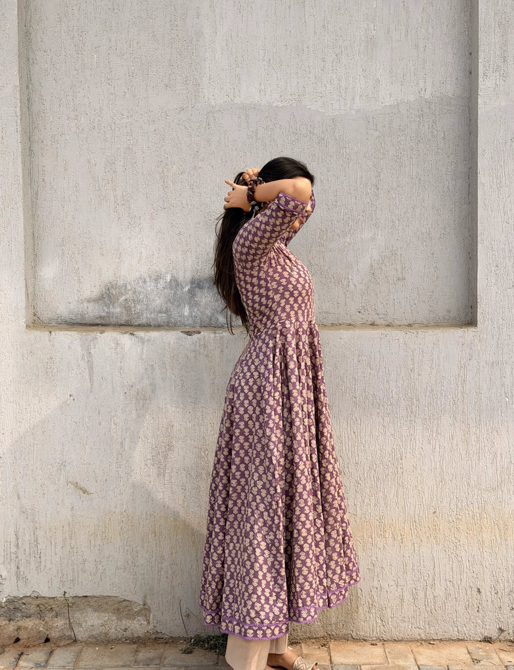 Purple Kalamkari booti Cotton Anarkali Set