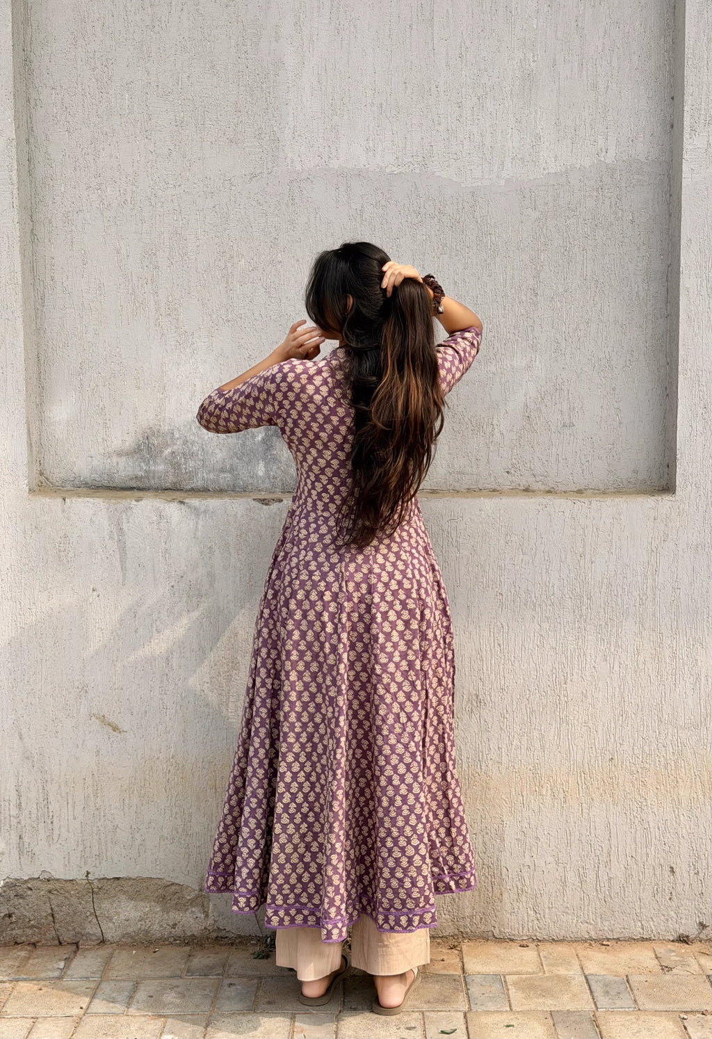 Purple Kalamkari booti Cotton Anarkali Set