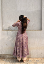 Purple Kalamkari booti Cotton Anarkali Set