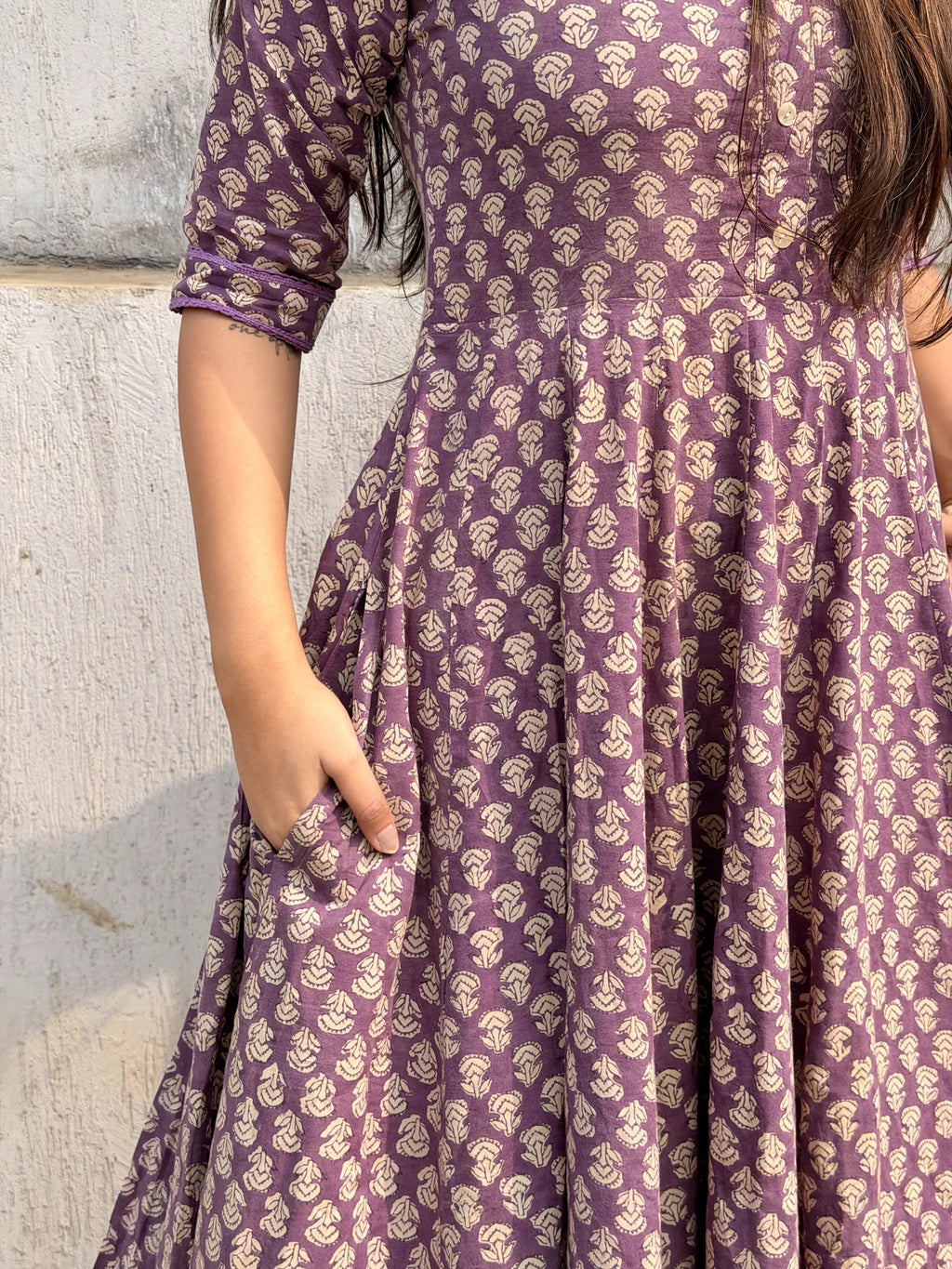 Purple Kalamkari booti Cotton Anarkali Set