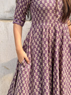 Purple Kalamkari booti Cotton Anarkali Set
