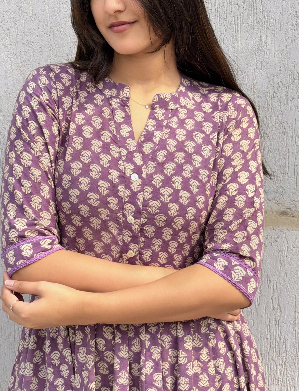Purple Kalamkari booti Cotton Anarkali Set