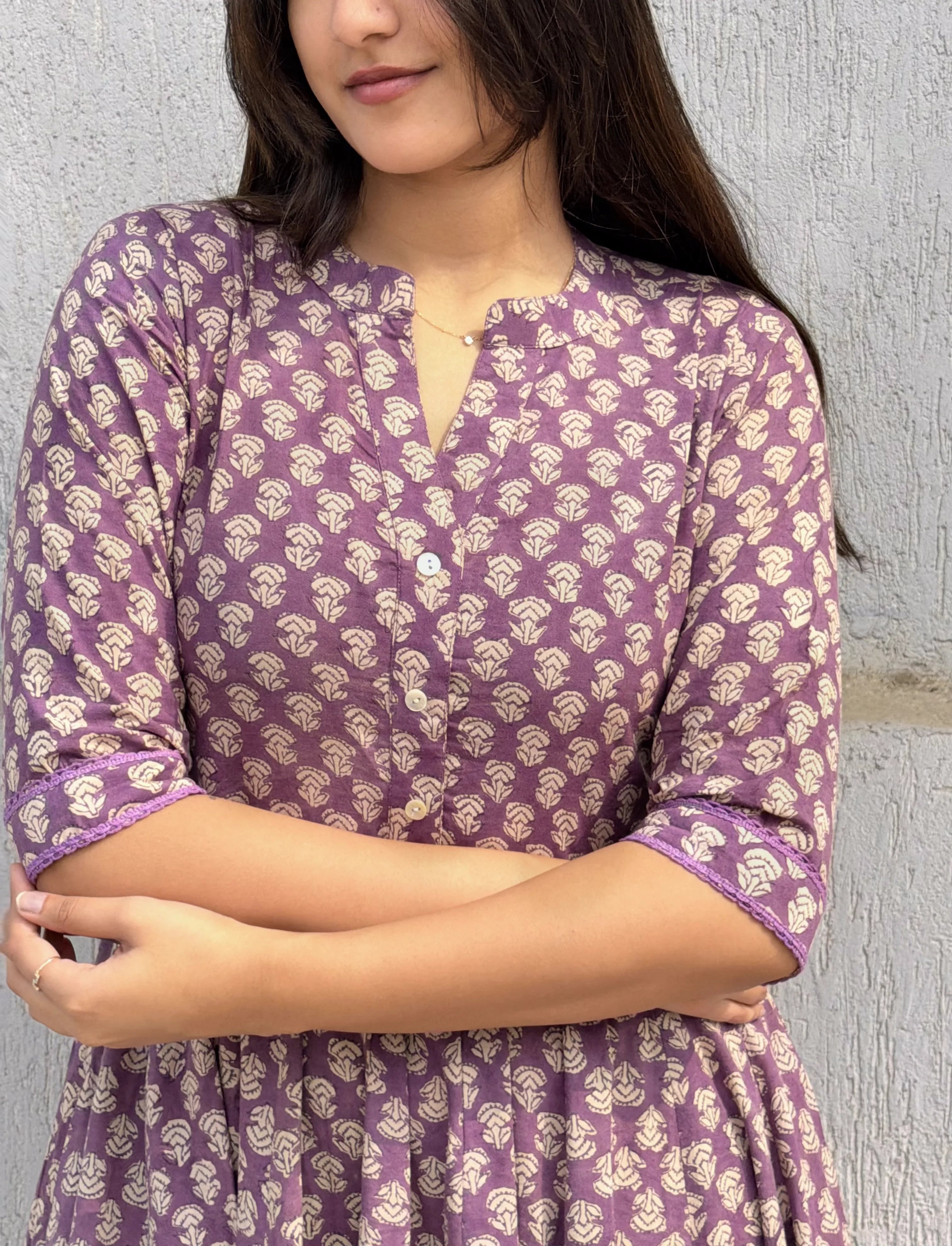 Purple Kalamkari booti Cotton Anarkali Set