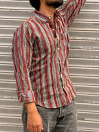 Red Striped Full Sleeves Cotton Shirt