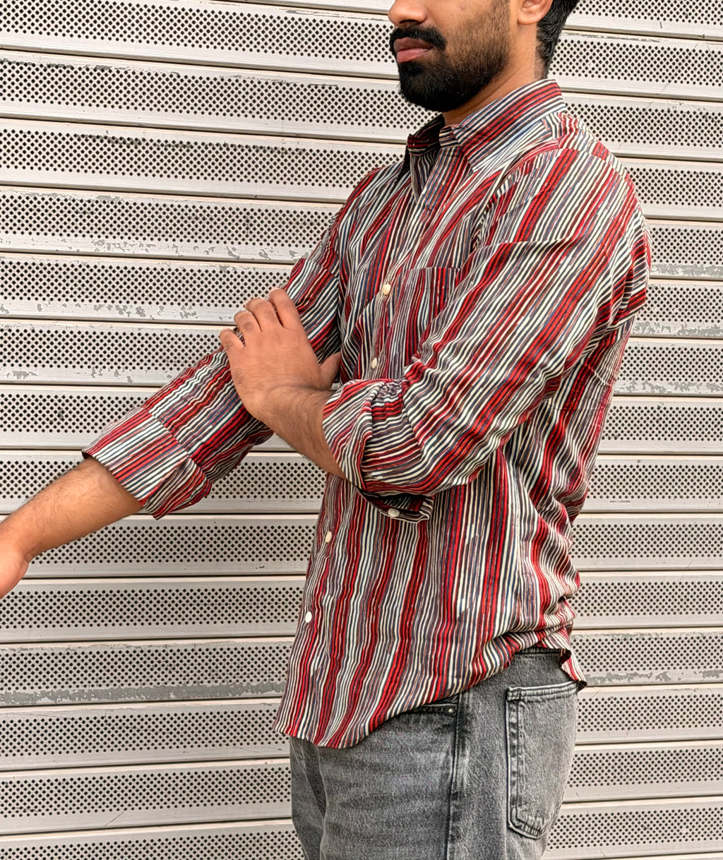 Red Striped Full Sleeves Cotton Shirt