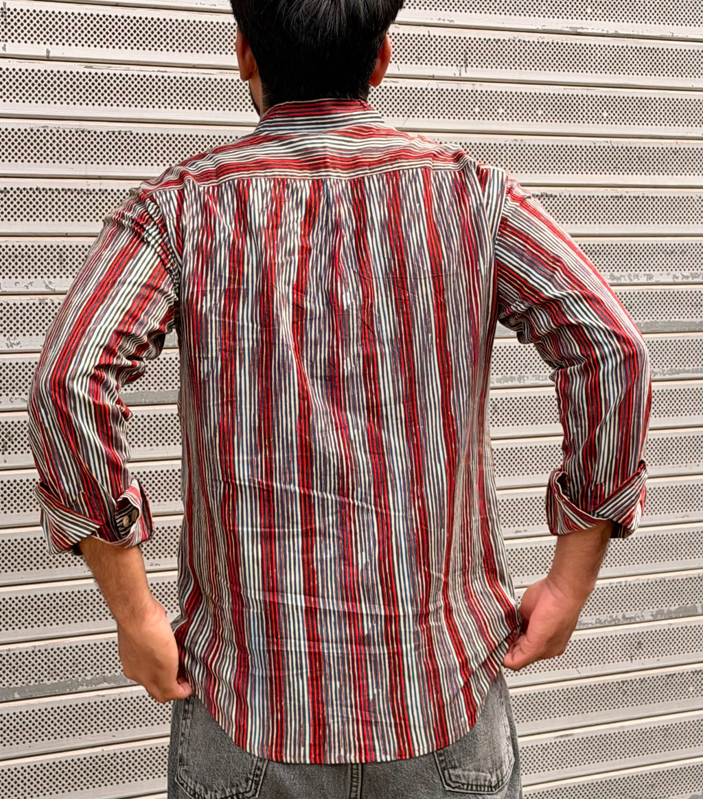 Red Striped Full Sleeves Cotton Shirt