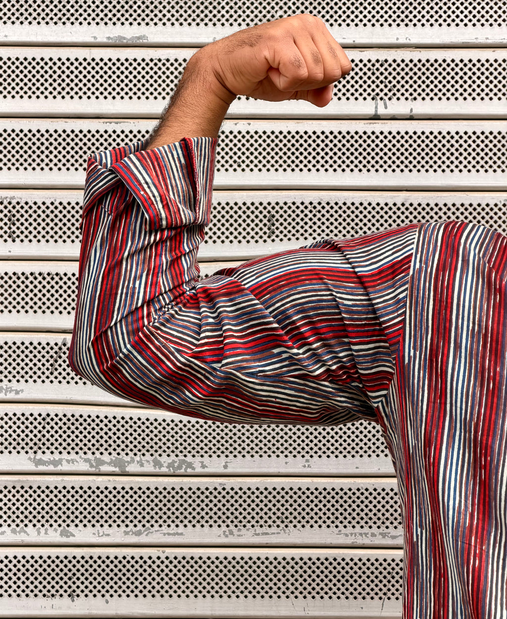Red Striped Full Sleeves Cotton Shirt