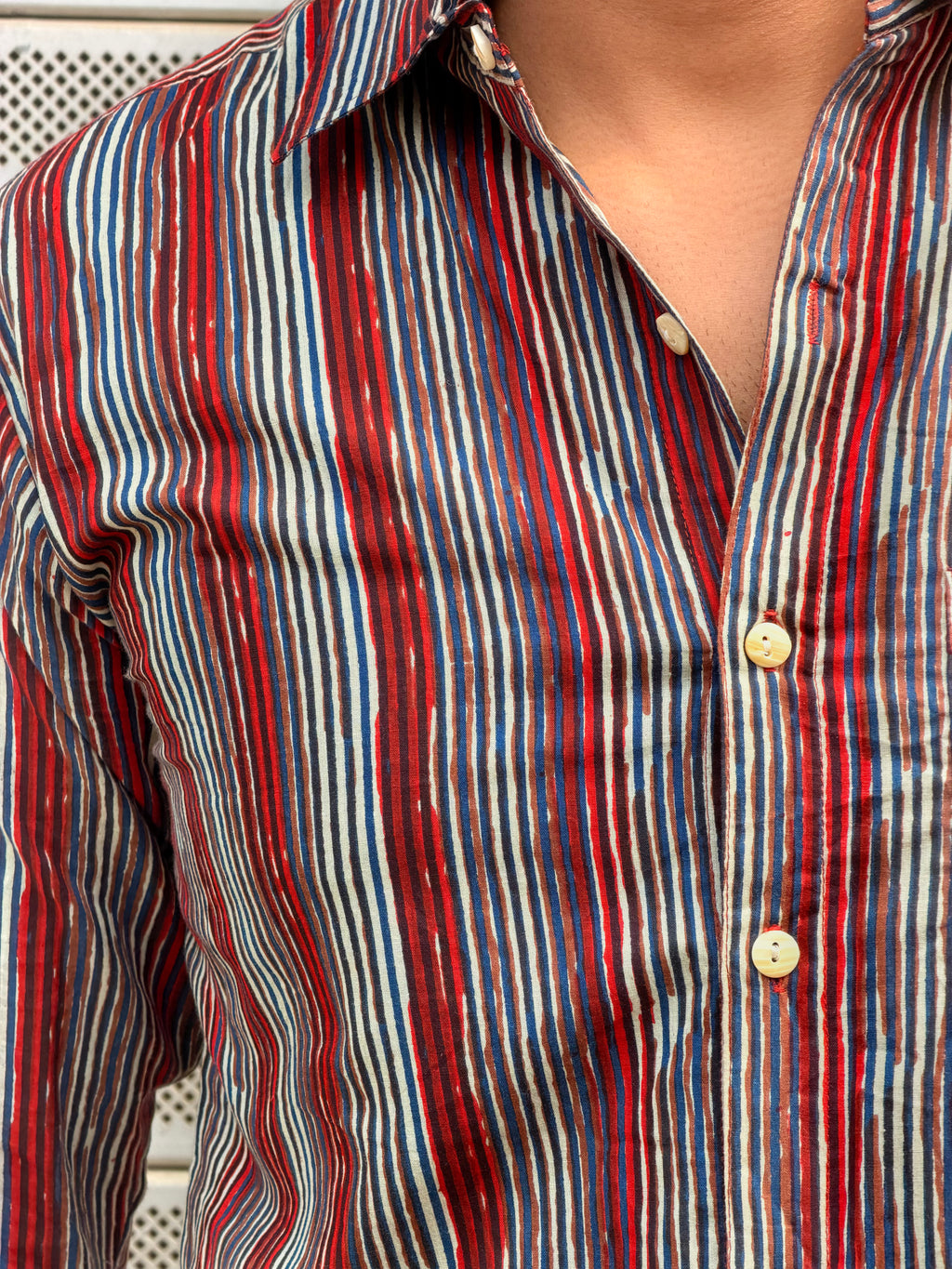 Red Striped Full Sleeves Cotton Shirt