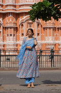 Light Blue Rapid Jaal Cotton Anarkali Set