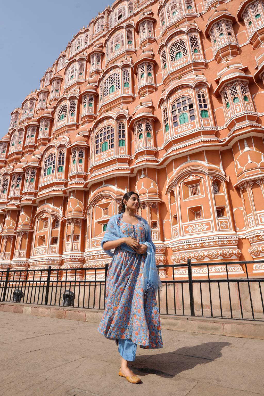 Light Blue Rapid Jaal Cotton Anarkali Set