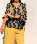Grey Kalamkari Buti Luxe Crepe Cotton Kaftan Shirt