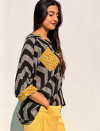 Grey Kalamkari Buti Luxe Crepe Cotton Kaftan Shirt