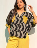 Grey Kalamkari Buti Luxe Crepe Cotton Kaftan Shirt