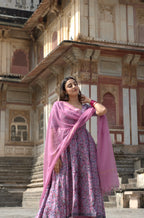 Pink Rapid Jaal Cotton Anarkali Set