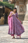 Pink Rapid Jaal Cotton Anarkali Set