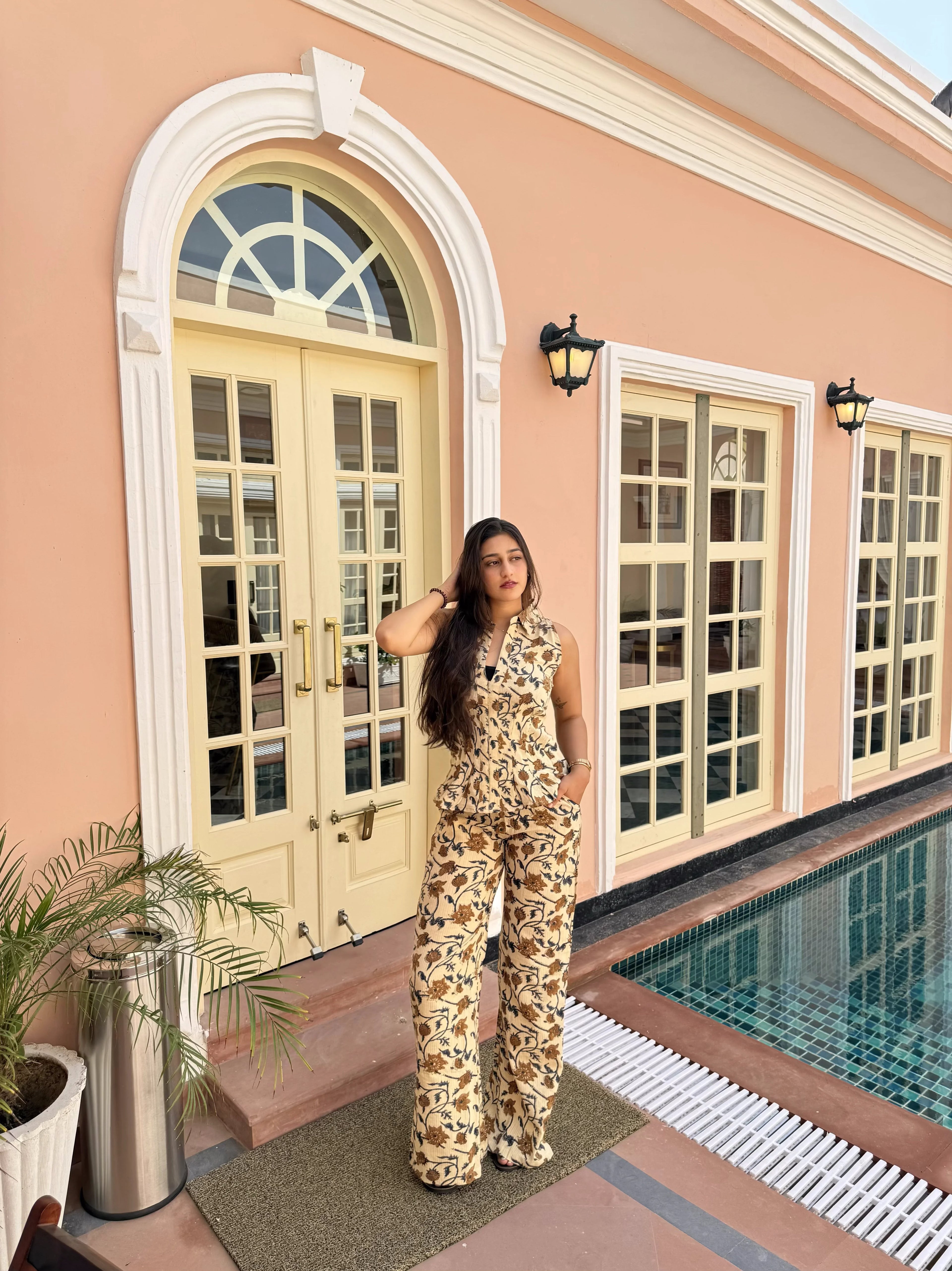 Beige Kalamkari Jaal Katha Co-Ord Set