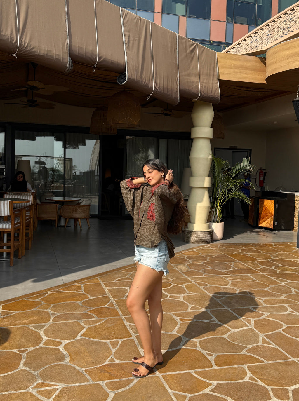 Olive Kalamkari Luxe Crepe Cotton Kaftan Shirt