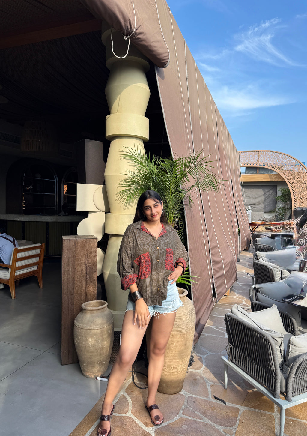 Olive Kalamkari Luxe Crepe Cotton Kaftan Shirt