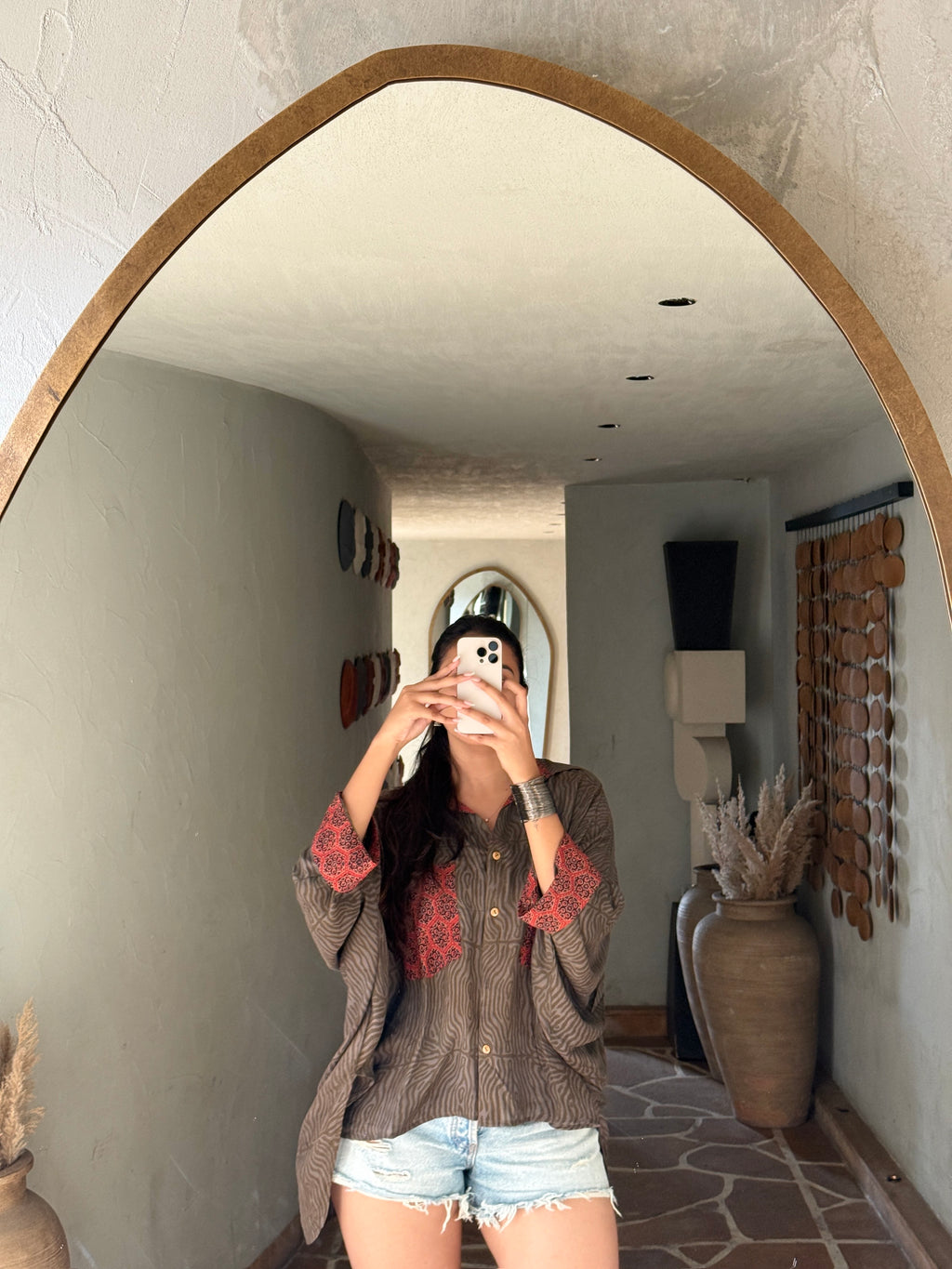 Olive Kalamkari Luxe Crepe Cotton Kaftan Shirt