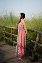 Peach Kalamkari Cotton Mulmul Maxi Dress