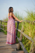 Peach Kalamkari Cotton Mulmul Maxi Dress