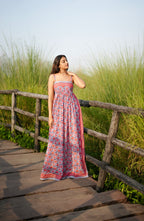 Peach Kalamkari Cotton Mulmul Maxi Dress