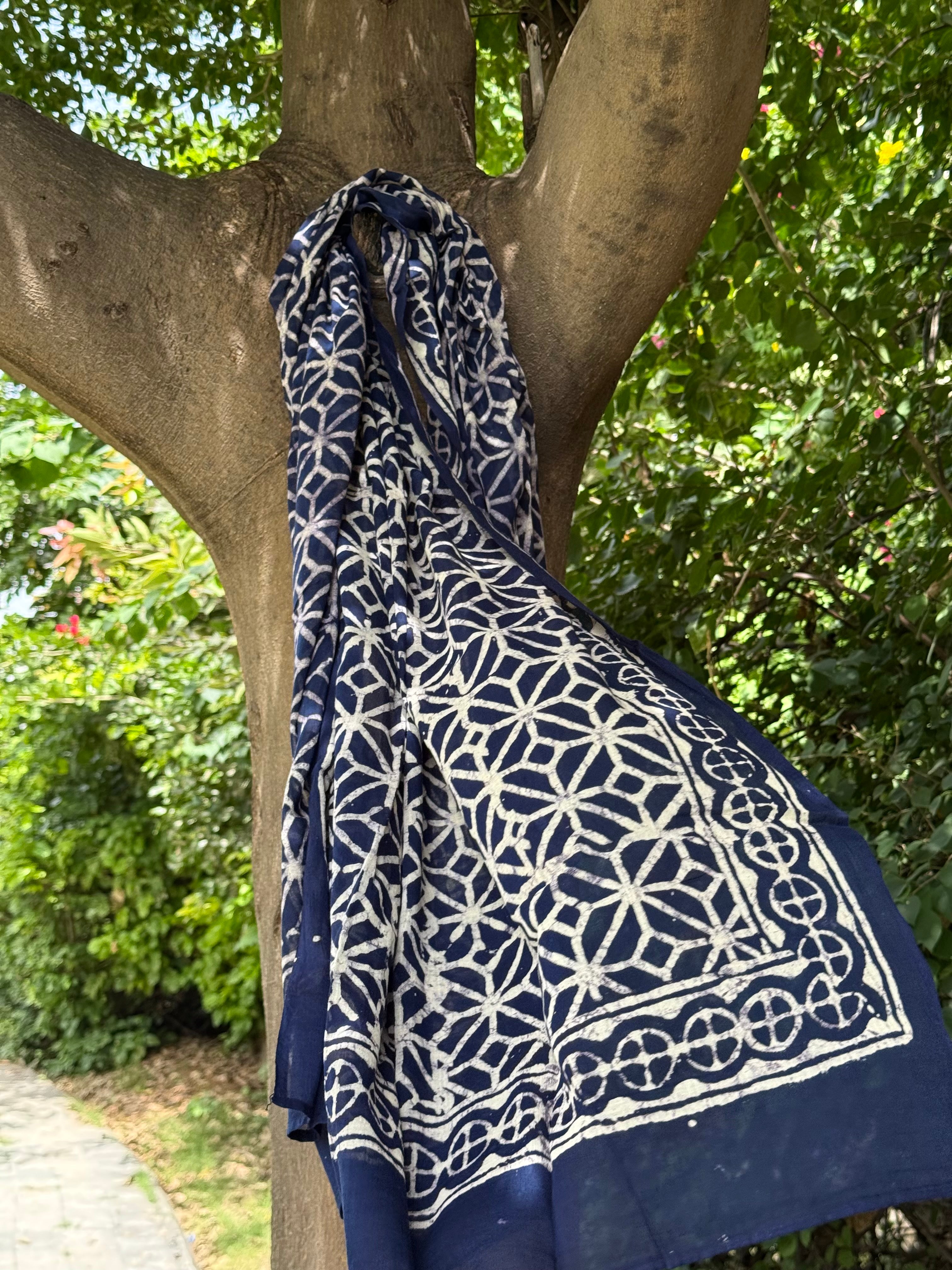Indigo Ajrakh Cotton Mulmul  Dupatta