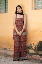 Red Rayon Kalamkari Jaal Sharara Set