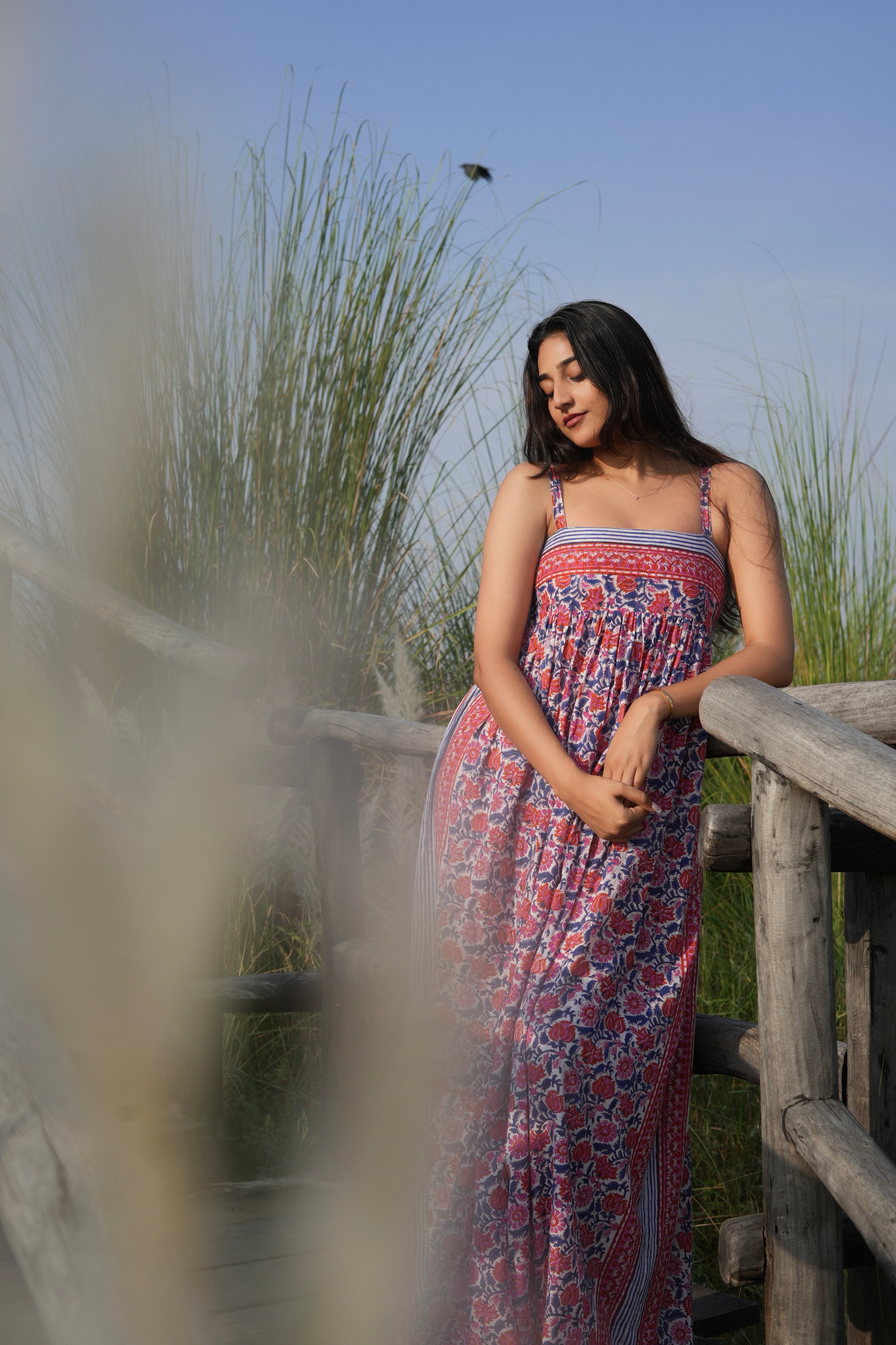 Peach Kalamkari Cotton Mulmul Maxi Dress
