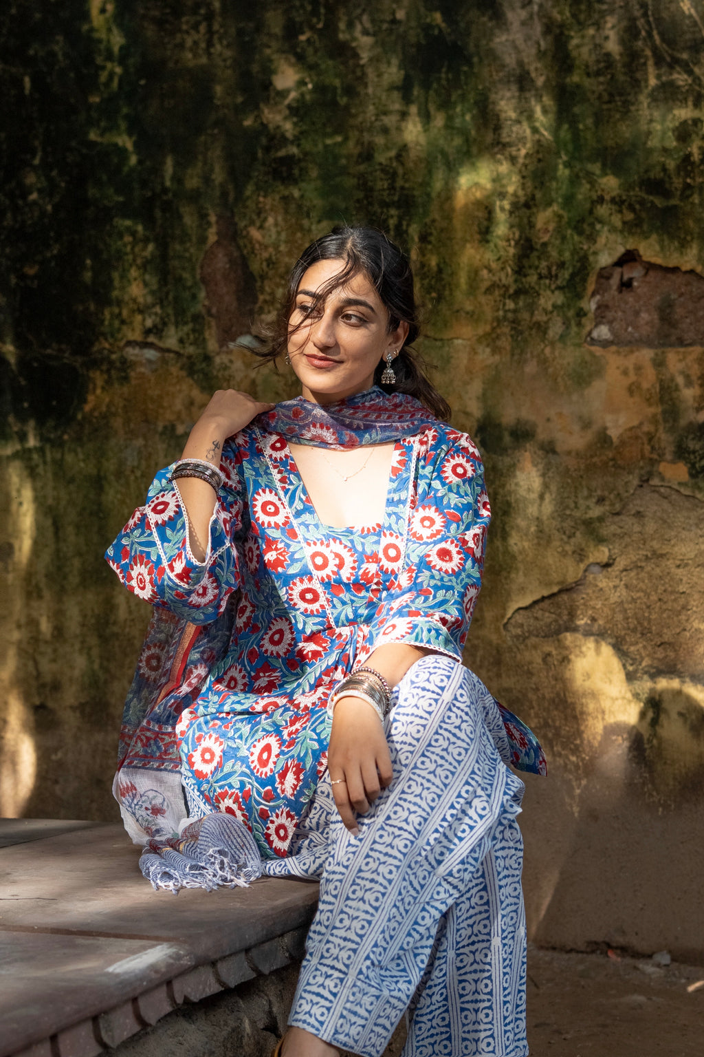 Blue Rapid Kalamkari Cotton Persian Salwar Kurti Set