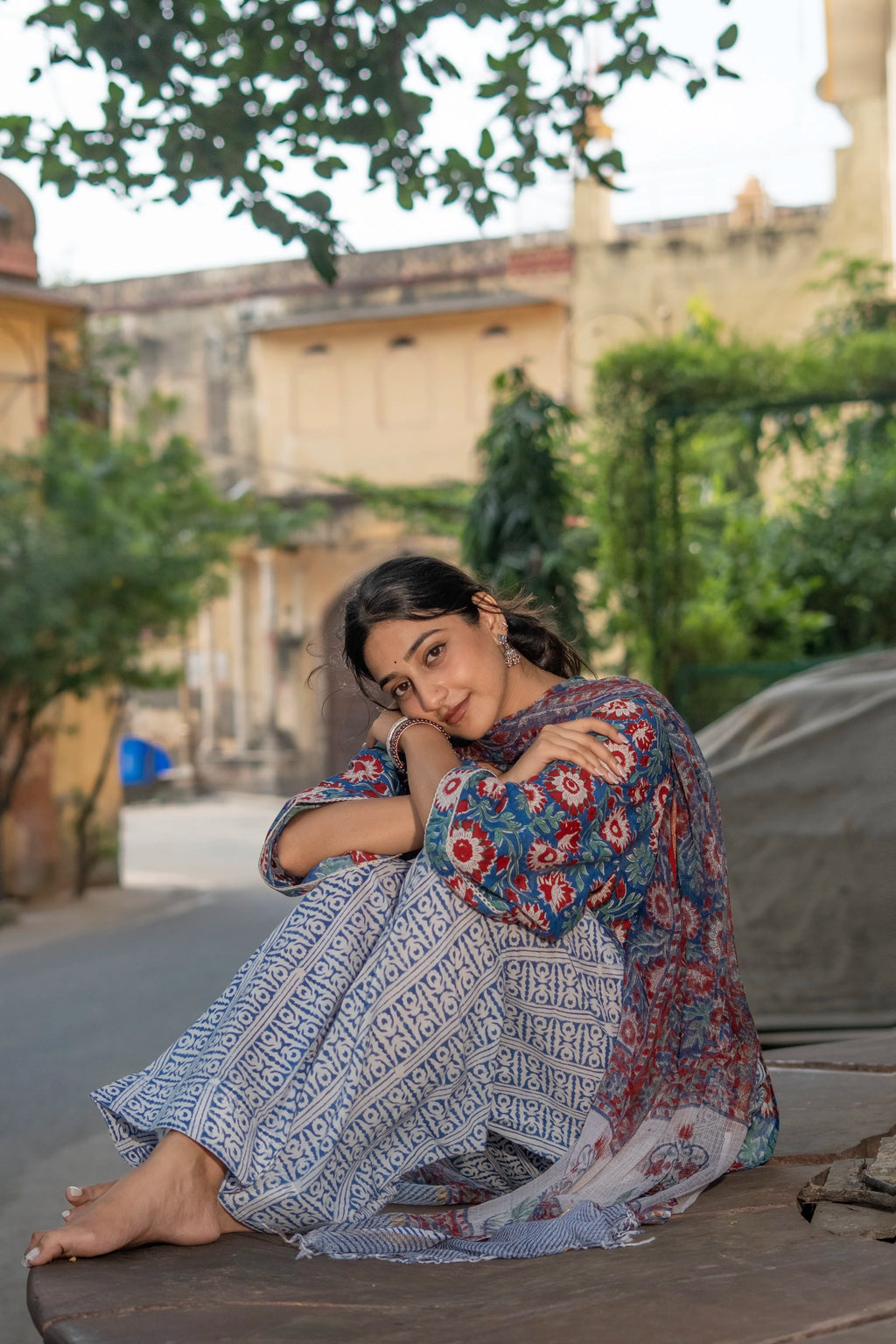 Blue Rapid Kalamkari Cotton Persian Salwar Kurti Set