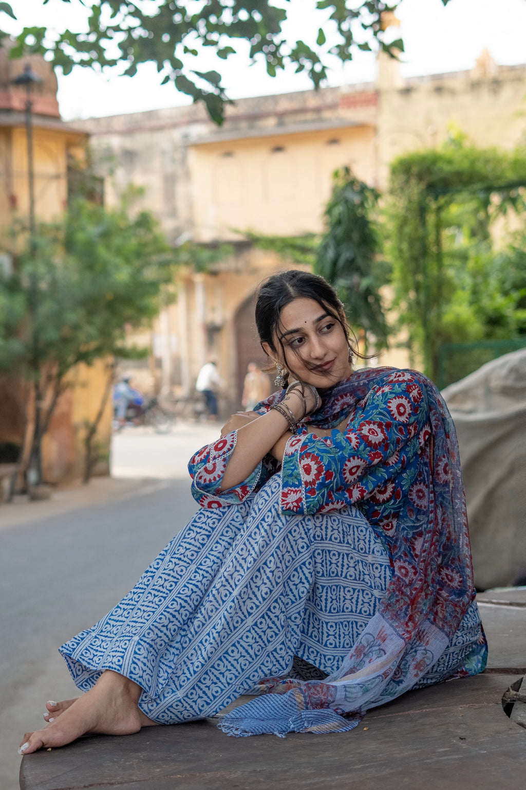 Blue Rapid Kalamkari Cotton Persian Salwar Kurti Set