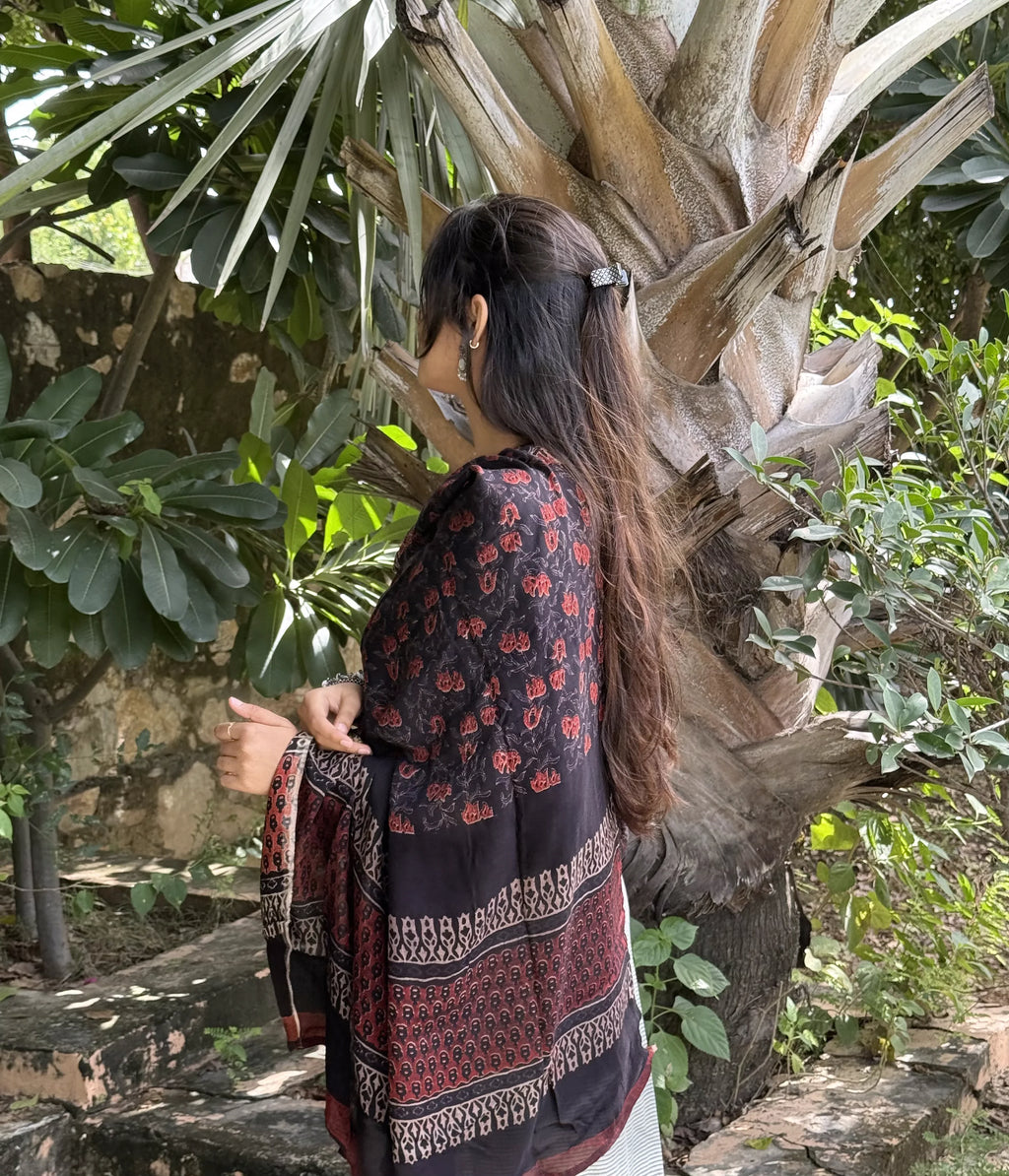 Black Ajrakh Putai Modal Dupatta
