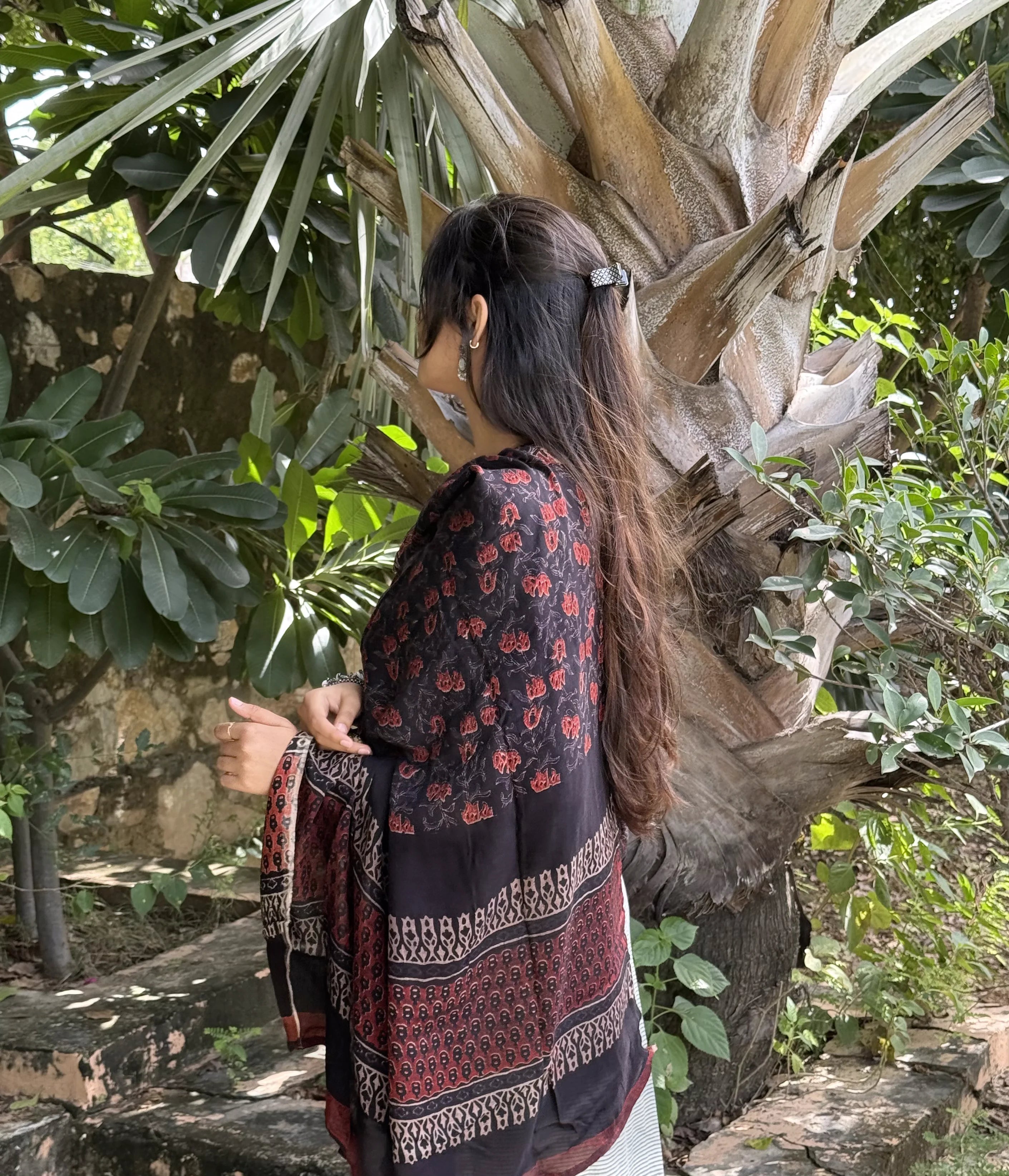 Black Ajrakh Putai Modal Dupatta
